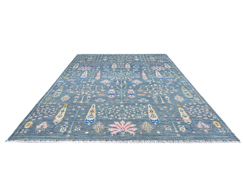 9x12 Blue Khurgeen Afghan Hand Knotted Wool Area Rug