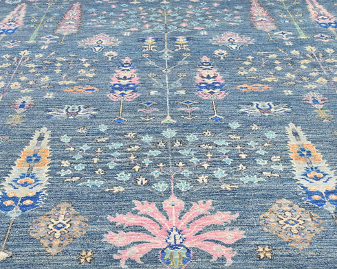 9x12 Blue Khurgeen Afghan Hand Knotted Wool Area Rug