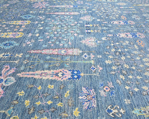 9x12 Blue Khurgeen Afghan Hand Knotted Wool Area Rug