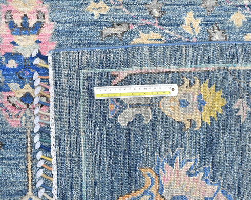 9x12 Blue Khurgeen Afghan Hand Knotted Wool Area Rug