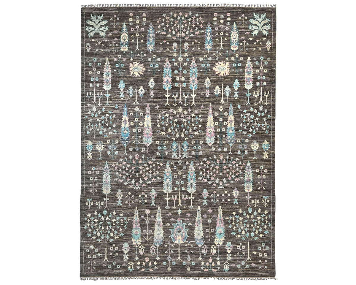 Alfombra afgana de lana anudada a mano Khurgeen gris de 8 x 10 pulgadas