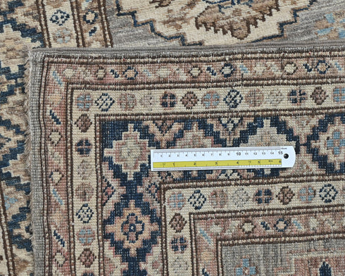 10 Ft Kazak Gray Blue Afghan Hand Knotted Geometric Wool Runner Rug