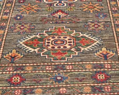 9 Feet Gray Kazak Afghan Hand Knotted Wool Runner Rug