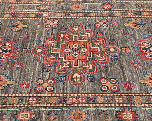 9 Feet Gray Kazak Afghan Hand Knotted Wool Runner Rug
