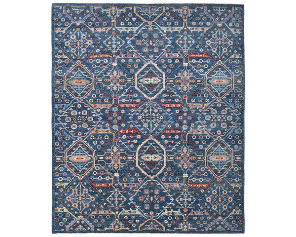 8x10 Blue Aryana Afghan Hand Knotted Veg Dye Wool Area Rug