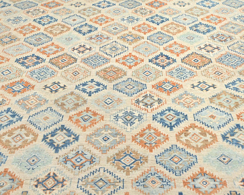 Alfombra afgana Aryana beige de lana teñida con vegetales, anudada a mano, de 9 x 11'4