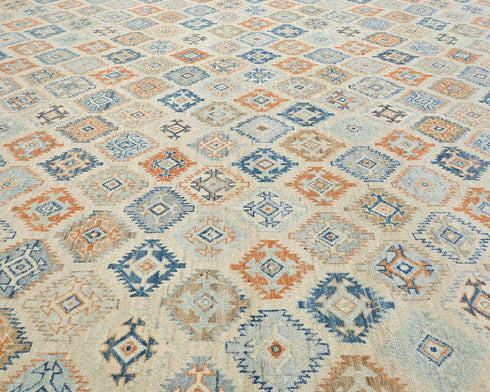 Alfombra afgana Aryana beige de lana teñida con vegetales, anudada a mano, de 9 x 11'4