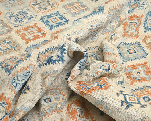 Alfombra afgana Aryana beige de lana teñida con vegetales, anudada a mano, de 9 x 11'4