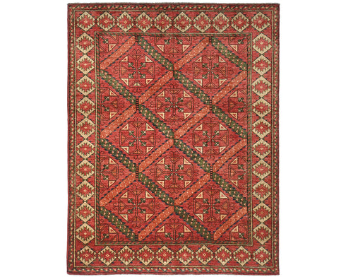 5x7 Rusty Red Ersari Afghan Hand Knotted Veg Dye Wool Area Rug