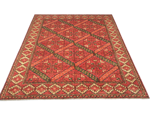 5x7 Rusty Red Ersari Afghan Hand Knotted Veg Dye Wool Area Rug