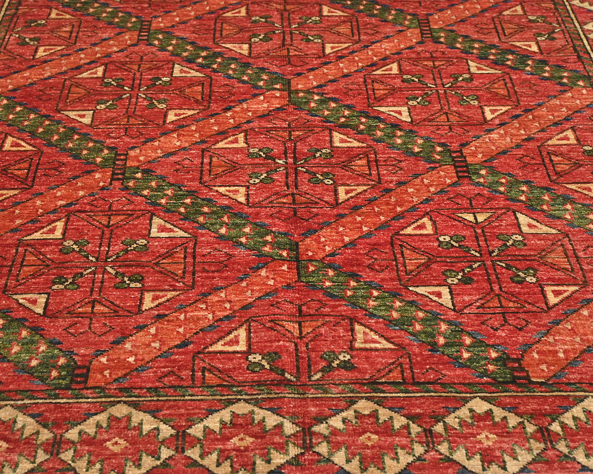 Alfombra afgana Ersari de lana teñida con vegetales, anudada a mano, color rojo óxido, de 5 x 7