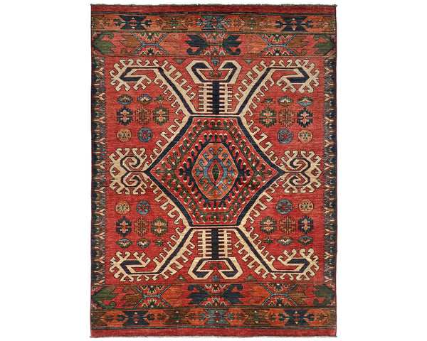 5x7 Rusty Red Ersari Afghan Hand Knotted Veg Dye Wool Area Rug