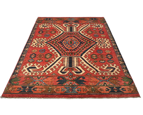 5x7 Rusty Red Ersari Afghan Hand Knotted Veg Dye Wool Area Rug