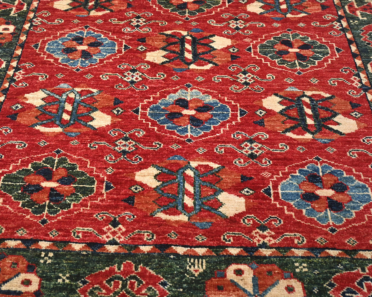 Alfombra afgana Ersari de lana teñida con vegetales, anudada a mano, de 4 x 6 pulgadas, color rojo y verde