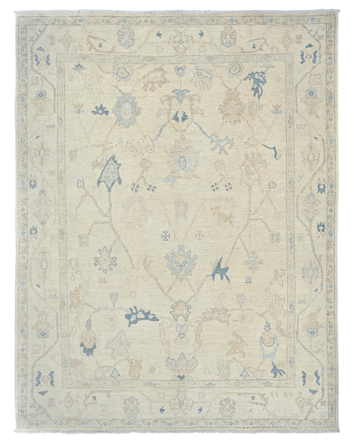 Beige 9x12 Ft Oushak Turkish Hand Knotted Traditional Soft Wool Area Rug