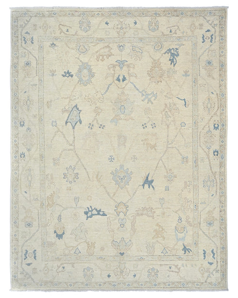 Beige 9x12 Ft Oushak Turkish Hand Knotted Traditional Soft Wool Area Rug