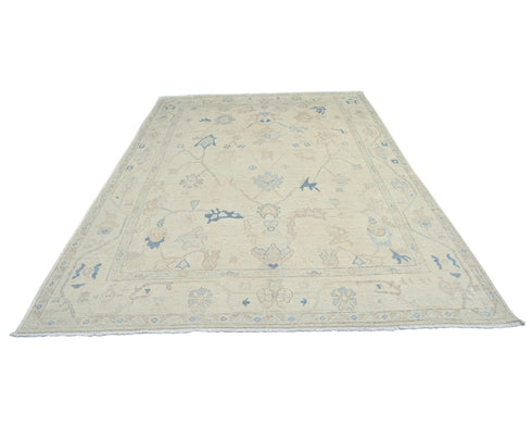 Beige 9x12 Ft Oushak Turkish Hand Knotted Traditional Soft Wool Area Rug