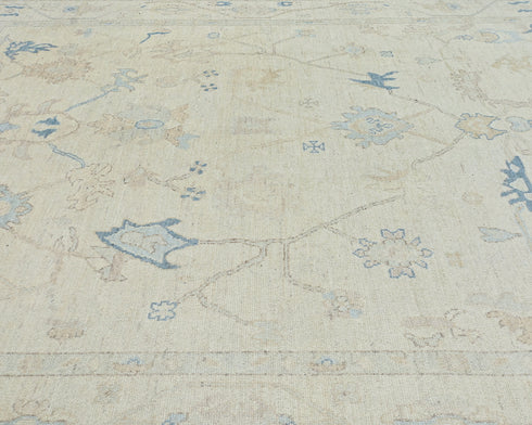 Beige 9x12 Ft Oushak Turkish Hand Knotted Traditional Soft Wool Area Rug