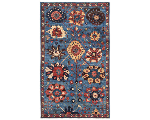 5x8 Blue Aryana Afghan Hand Knotted Veg Dye Wool Area Rug