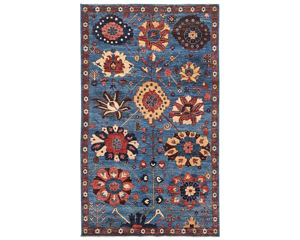 5x8 Blue Aryana Afghan Hand Knotted Veg Dye Wool Area Rug