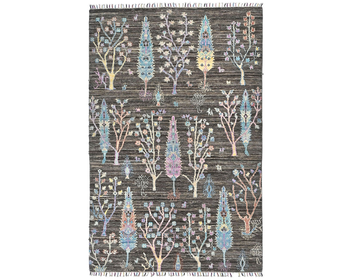 Alfombra afgana de lana anudada a mano Khurgeen marrón y gris de 4 x 6 pulgadas