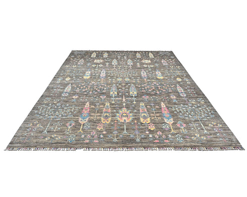 8x10 Gray Khurgeen Afghan Hand Knotted Wool Area Rug