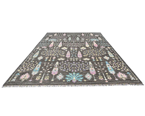 9x12 Gray Khurgeen Afghan Hand Knotted Wool Area Rug