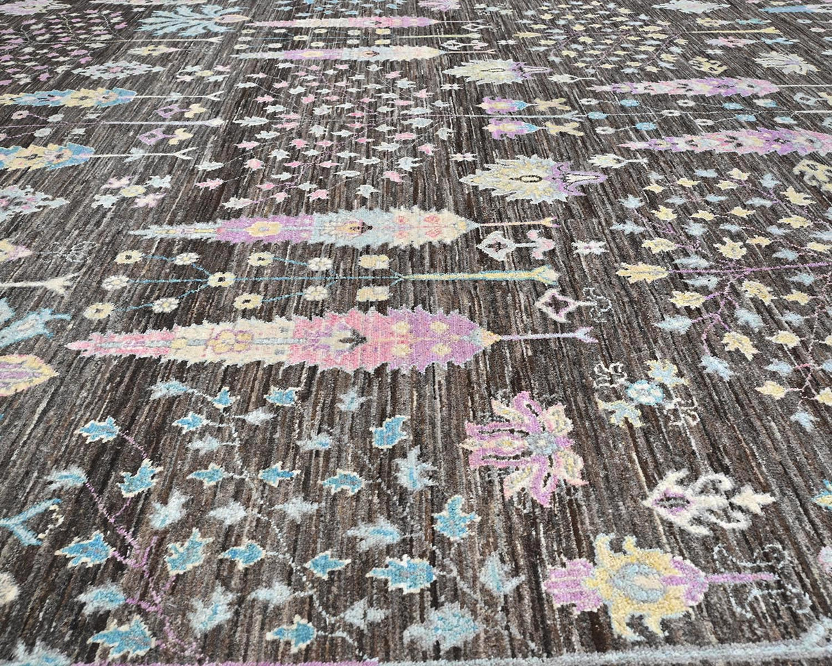 Alfombra afgana de lana anudada a mano Khurgeen gris de 9 x 12 pulgadas
