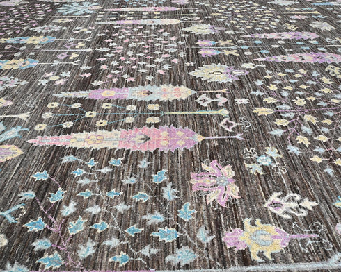 9x12 Gray Khurgeen Afghan Hand Knotted Wool Area Rug