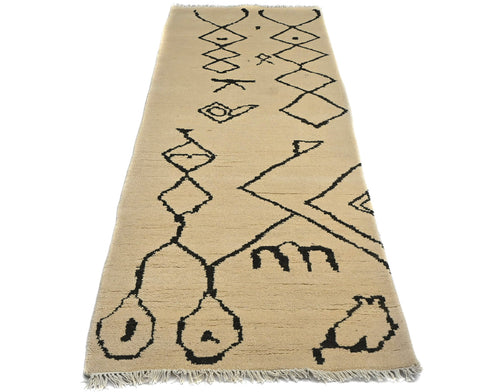 8 Feet Moroccan Beige Hand Woven Wool Runner Rug