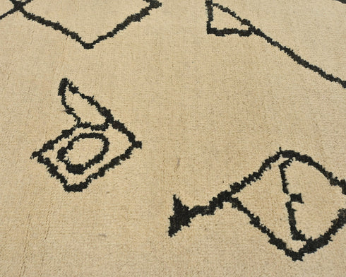 8 Feet Moroccan Beige Hand Woven Wool Runner Rug