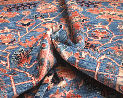 8x10 Blue Aryana Afghan Hand Knotted Veg Dye Wool Area Rug