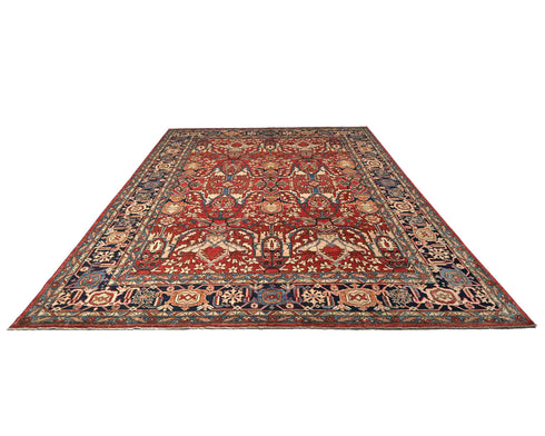 9x12 Red Blue Aryana Afghan Hand Knotted Veg Dye Wool Area Rug