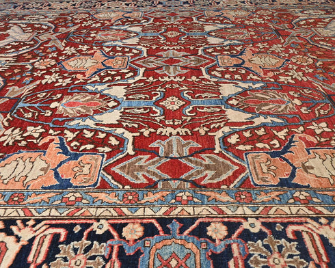 9x12 Red Blue Aryana Afghan Hand Knotted Veg Dye Wool Area Rug