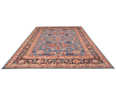 9x12 Blue Aryana Afghan Hand Knotted Veg Dye Wool Area Rug