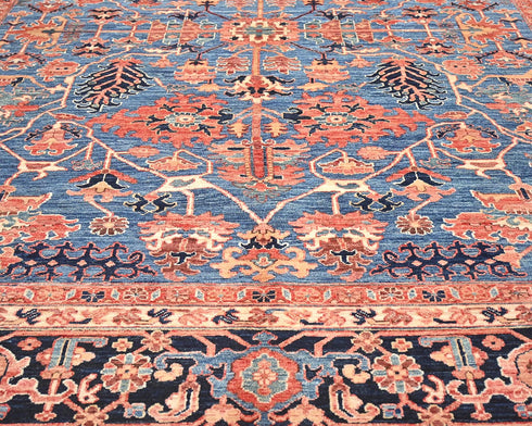 9x12 Blue Aryana Afghan Hand Knotted Veg Dye Wool Area Rug
