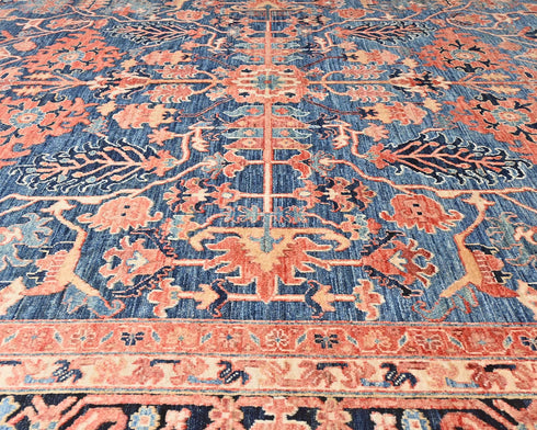 9x12 Blue Aryana Afghan Hand Knotted Veg Dye Wool Area Rug