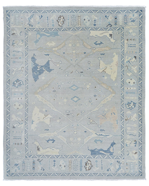 8x10 Ft Silver Gray Turkish Hand Knotted Oushak Soft Wool Area Rug