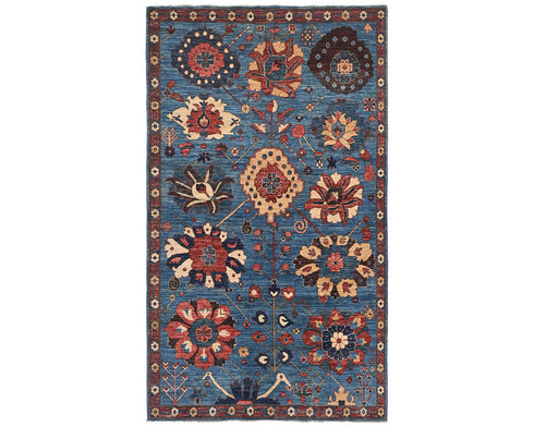 5x8 Blue Aryana Afghan Hand Knotted Veg Dye Wool Area Rug