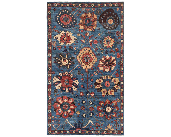 5x8 Blue Aryana Afghan Hand Knotted Veg Dye Wool Area Rug