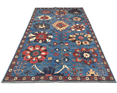 5x8 Blue Aryana Afghan Hand Knotted Veg Dye Wool Area Rug