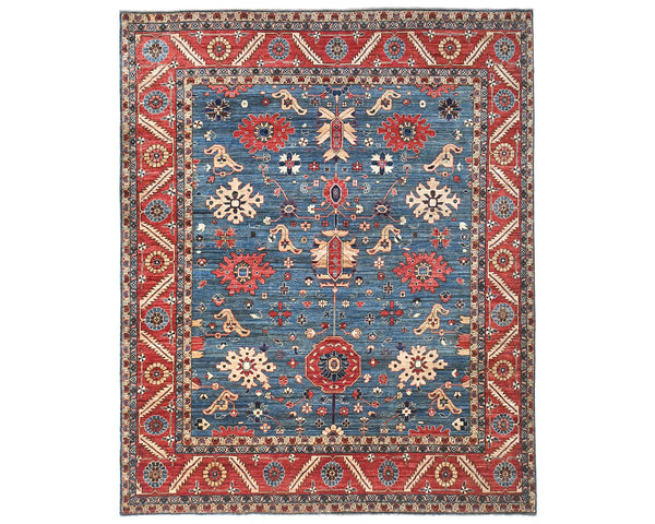 8x10 Blue Red Aryana Afghan Hand Knotted Veg Dye Wool Area Rug