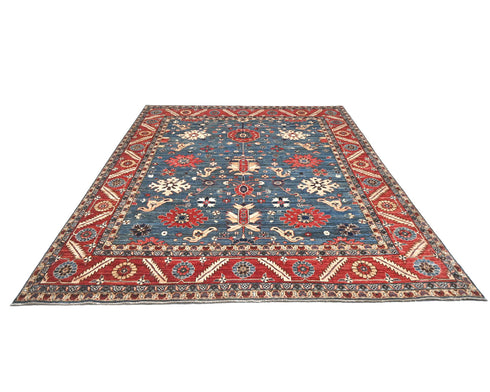 8x10 Blue Red Aryana Afghan Hand Knotted Veg Dye Wool Area Rug