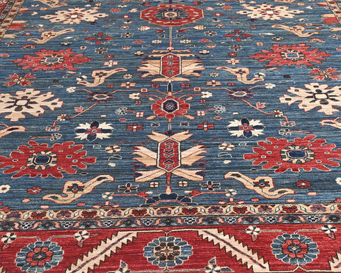 8x10 Blue Red Aryana Afghan Hand Knotted Veg Dye Wool Area Rug
