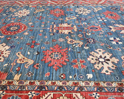 8x10 Blue Red Aryana Afghan Hand Knotted Veg Dye Wool Area Rug