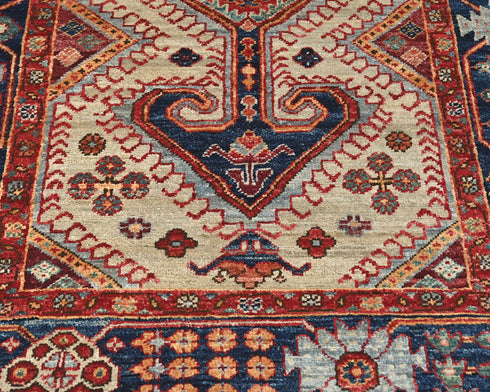 3x5 Beige Blue Aryana Afghan Hand Knotted Veg Dye Wool Area Rug