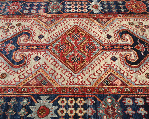 3x5 Beige Blue Aryana Afghan Hand Knotted Veg Dye Wool Area Rug