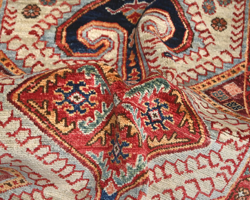 3x5 Beige Blue Aryana Afghan Hand Knotted Veg Dye Wool Area Rug