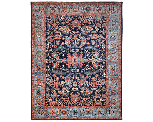 Alfombra afgana Aryana azul de lana teñida con tinte vegetal, anudada a mano, 9 x 12 pulgadas