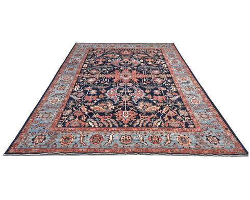 Alfombra afgana Aryana azul de lana teñida con tinte vegetal, anudada a mano, 9 x 12 pulgadas